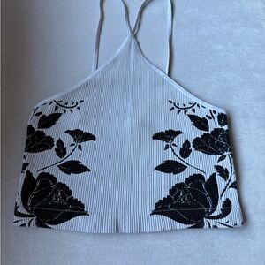 Floral Black and White Women's Halter Top